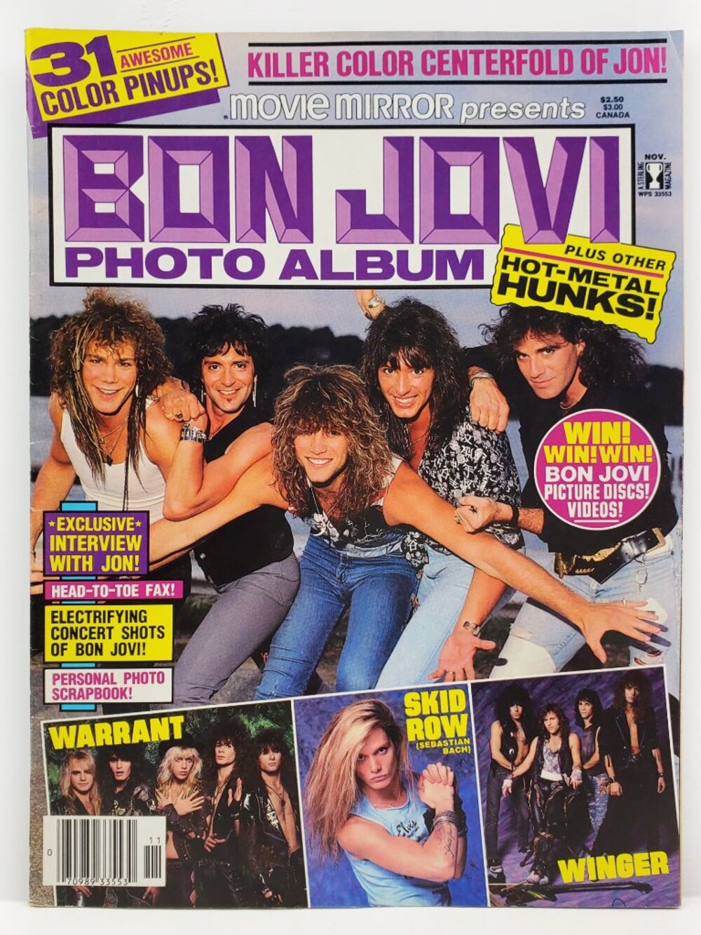Bon Jovi Magazine Vintage 1989 Warrant Skid Row Bach Centerfold Photo Pinups 80s